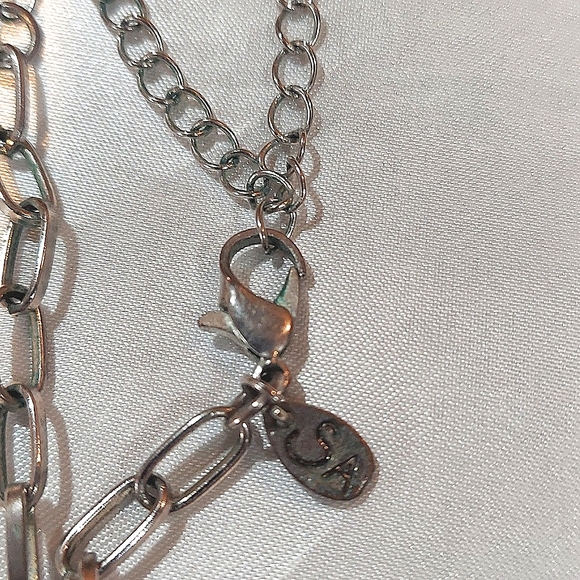 SA Necklace Mosaic Beads Paperclip Silvertone Chain‎ - Picture 5 of 5